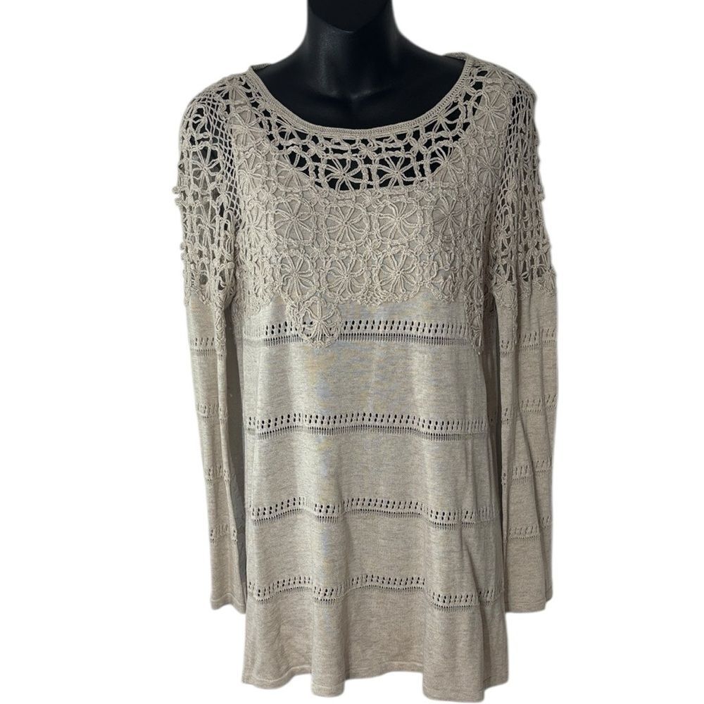 Peruvian connection women’s small top 100% Pima cotton crochet pointelle knit